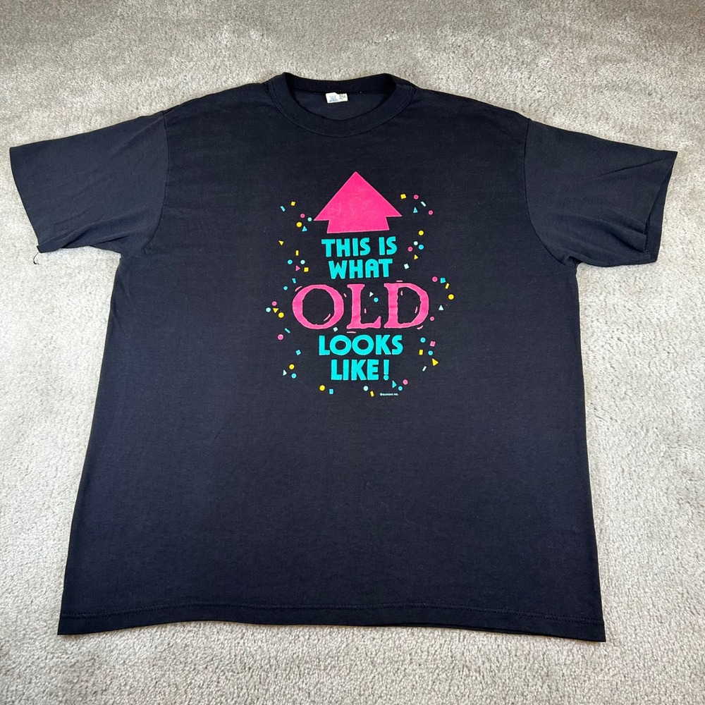 Vintage Champion Graphic T-Shirt Men XL Black This Is What Old Looks Like Humor